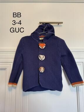 Baby Boden Kids Hooded Knit Cardigan Sweater 3-4 Years